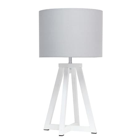 Interlocked Triangular White Wood Table Lamp With Gray Fabric Shade